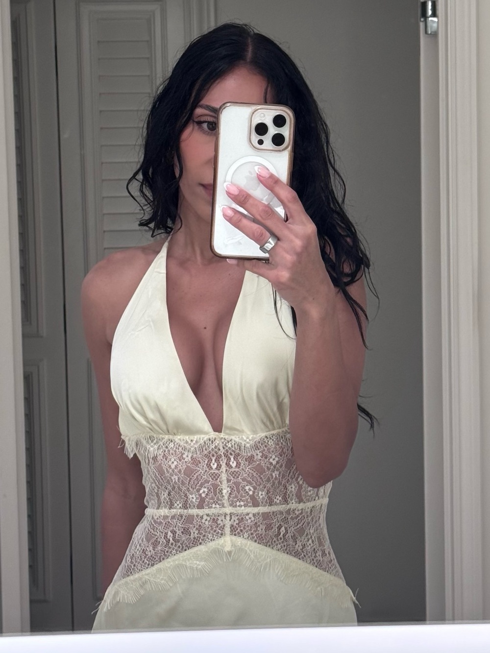 Dinah Meshki Pale Yellow Halter Lace-Panel Maxi Dress - Picture 5 of 5